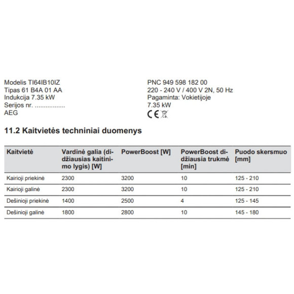 AEG TI64IB10FB (Indukcinė kaitlentė)