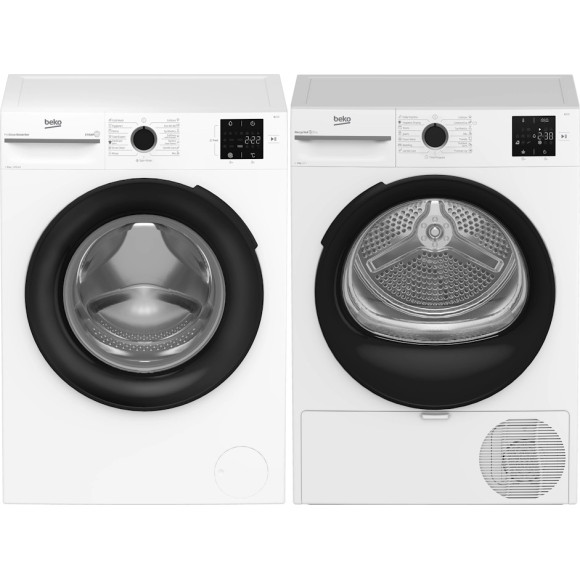 BEKO BM1WFSU38223WB + BM3T38230W (Skalbimo įrangos komplektas)